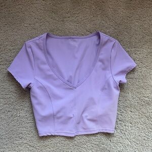 Aerie Offline Goals Purple Ribbed V Neck Cropped T Shirt Size Medium